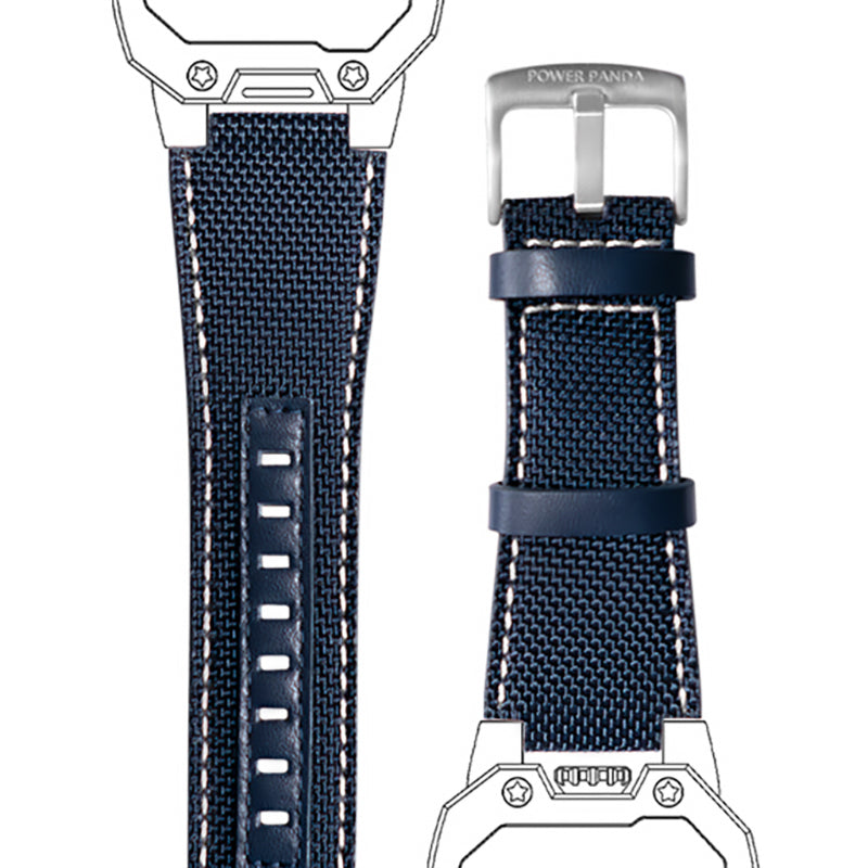 Wandering Hour-Blue strap - white stitching