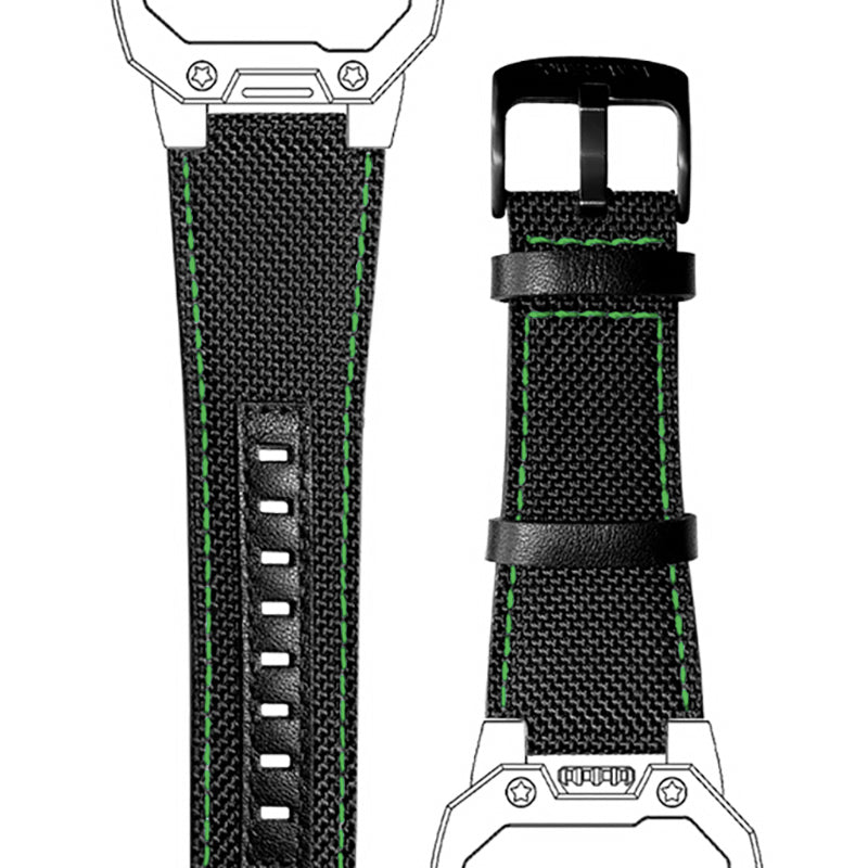 Wandering Hour-Black strap - green stitching